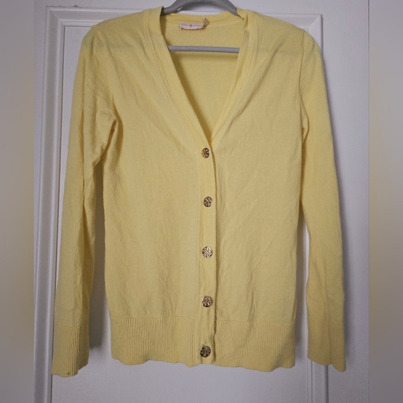 Tory Burch Sweaters - Tory Burch Light Yellow V-Neck Button Cardigan